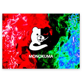 Поздравительная открытка с принтом MONOKUMA. в Курске, 100% бумага | плотность бумаги 280 г/м2, матовая, на обратной стороне линовка и место для марки
 | anime | bear | black  white | danganronpa | kurokuma | monodam | monokuma | monomi | monotaro | pink | rabbit | school | shirokuma | аниме | главарь | мoноми | монокума | черно белый | школа