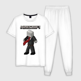 Мужская пижама хлопок с принтом Слендермен - Minecraft в Курске, 100% хлопок | брюки и футболка прямого кроя, без карманов, на брюках мягкая резинка на поясе и по низу штанин
 | Тематика изображения на принте: 