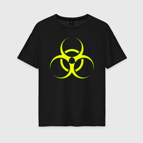Женская футболка хлопок Oversize с принтом BIOHAZARD в Курске, 100% хлопок | свободный крой, круглый ворот, спущенный рукав, длина до линии бедер
 | biohazard | radiation | re | re3 | residenr evil | toxic | virusвирус | world war z | биохазард | обитель зла | радиация | токсик | эпидемия