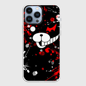 Чехол для iPhone 13 Pro Max с принтом Монокума в брызгах в Курске,  |  | anime | bear | black  white | danganronpa | kurokuma | monodam | monokuma | monomi | monotaro | pink | rabbit | school | shirokuma | аниме | главарь | мoноми | монокума | черно белый | школа