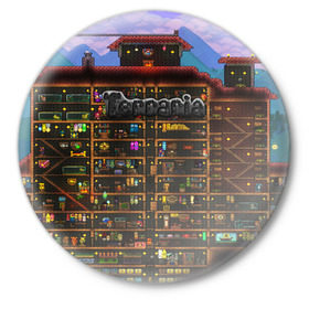 Значок с принтом TERRARIA в Курске,  металл | круглая форма, металлическая застежка в виде булавки | game | pixel | terraria | игра | пиксель | террариа