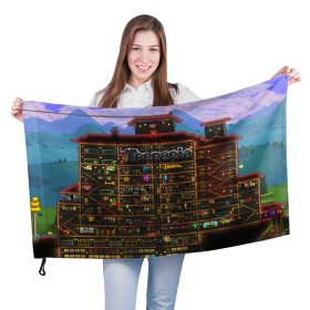 Флаг 3D с принтом TERRARIA в Курске, 100% полиэстер | плотность ткани — 95 г/м2, размер — 67 х 109 см. Принт наносится с одной стороны | game | pixel | terraria | игра | пиксель | террариа