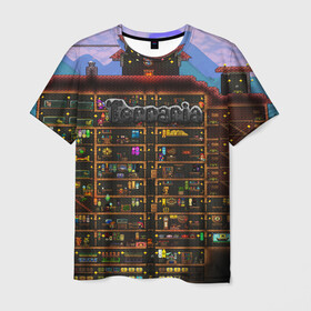 Мужская футболка 3D с принтом TERRARIA в Курске, 100% полиэфир | прямой крой, круглый вырез горловины, длина до линии бедер | Тематика изображения на принте: game | pixel | terraria | игра | пиксель | террариа