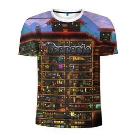 Мужская футболка 3D спортивная с принтом TERRARIA в Курске, 100% полиэстер с улучшенными характеристиками | приталенный силуэт, круглая горловина, широкие плечи, сужается к линии бедра | Тематика изображения на принте: game | pixel | terraria | игра | пиксель | террариа