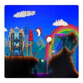 Магнитный плакат 3Х3 с принтом TERRARIA GAME в Курске, Полимерный материал с магнитным слоем | 9 деталей размером 9*9 см | game | pixel | terraria | игра | пиксель | террариа