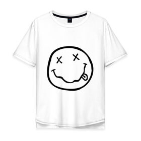 Мужская футболка хлопок Oversize с принтом NIRVANA (+ на спине) в Курске, 100% хлопок | свободный крой, круглый ворот, “спинка” длиннее передней части | cobain | kurt | nirvana | кобейн | курт | нирвана | смайл | улыбка