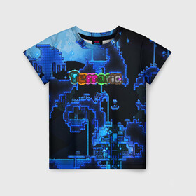 Детская футболка 3D с принтом Terraria в Курске, 100% гипоаллергенный полиэфир | прямой крой, круглый вырез горловины, длина до линии бедер, чуть спущенное плечо, ткань немного тянется | game | pixel | terraria | игра | пиксель | террариа