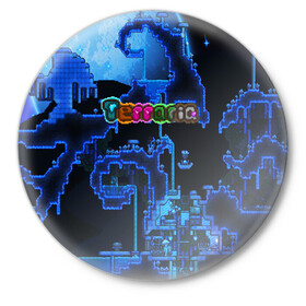 Значок с принтом Terraria в Курске,  металл | круглая форма, металлическая застежка в виде булавки | Тематика изображения на принте: game | pixel | terraria | игра | пиксель | террариа