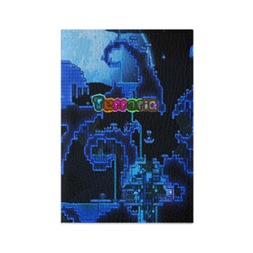 Обложка для паспорта матовая кожа с принтом Terraria в Курске, натуральная матовая кожа | размер 19,3 х 13,7 см; прозрачные пластиковые крепления | Тематика изображения на принте: game | pixel | terraria | игра | пиксель | террариа