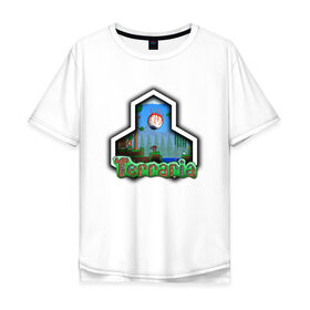 Мужская футболка хлопок Oversize с принтом Terraria в Курске, 100% хлопок | свободный крой, круглый ворот, “спинка” длиннее передней части | game | logo | teraria | terraria | игра | инди игра | логотип | надпись | терария | террария