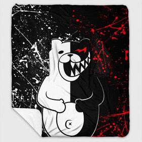 Плед с рукавами с принтом MONOKUMA в Курске, 100% полиэстер | Закругленные углы, все края обработаны. Ткань не мнется и не растягивается. Размер 170*145 | anime | bear | black  white | danganronpa | kurokuma | monodam | monokuma | monomi | monotaro | rabbit | school | shirokuma | аниме | главарь | мoноми | монокума | черно белый | школа