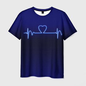 Мужская футболка 3D с принтом Кардиограмма про любовь в Курске, 100% полиэфир | прямой крой, круглый вырез горловины, длина до линии бедер | 14 февраля | 8 марта | валентинов день | влюблен | влюбленность | влюбленные | вместе навсегда | девичник | девушке | день вл | для жены | здоровье | кардиограмма | любимая | любимый | люблю