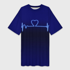 Платье-футболка 3D с принтом Кардиограмма про любовь в Курске,  |  | Тематика изображения на принте: 14 февраля | 8 марта | валентинов день | влюблен | влюбленность | влюбленные | вместе навсегда | девичник | девушке | день вл | для жены | здоровье | кардиограмма | любимая | любимый | люблю