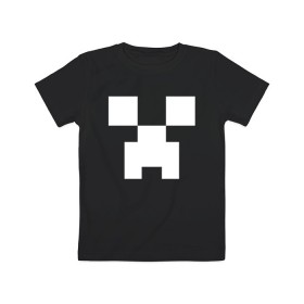 Детская футболка хлопок с принтом MINECRAFT CREEPER в Курске, 100% хлопок | круглый вырез горловины, полуприлегающий силуэт, длина до линии бедер | block | creeper | cube | minecraft | pixel | блок | геометрия | крафт | крипер | кубики | майнкрафт | пиксели