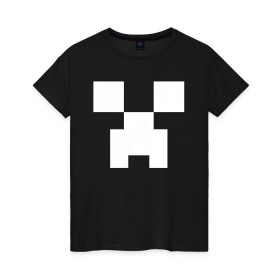 Женская футболка хлопок с принтом MINECRAFT CREEPER в Курске, 100% хлопок | прямой крой, круглый вырез горловины, длина до линии бедер, слегка спущенное плечо | block | creeper | cube | minecraft | pixel | блок | геометрия | крафт | крипер | кубики | майнкрафт | пиксели