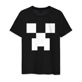 Мужская футболка хлопок с принтом MINECRAFT CREEPER в Курске, 100% хлопок | прямой крой, круглый вырез горловины, длина до линии бедер, слегка спущенное плечо. | block | creeper | cube | minecraft | pixel | блок | геометрия | крафт | крипер | кубики | майнкрафт | пиксели