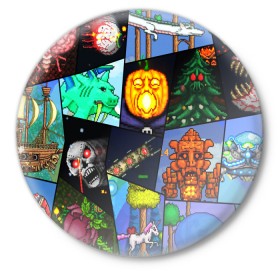 Значок с принтом Terraria allpic в Курске,  металл | круглая форма, металлическая застежка в виде булавки | game | pixel | terraria | игра | пиксель | террариа