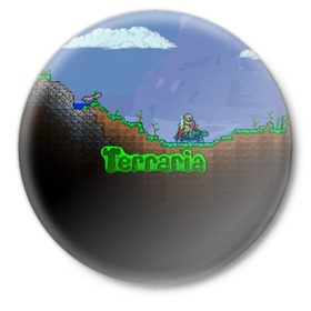 Значок с принтом terraria game в Курске,  металл | круглая форма, металлическая застежка в виде булавки | Тематика изображения на принте: game | pixel | terraria | игра | пиксель | террариа