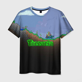 Мужская футболка 3D с принтом terraria game в Курске, 100% полиэфир | прямой крой, круглый вырез горловины, длина до линии бедер | Тематика изображения на принте: game | pixel | terraria | игра | пиксель | террариа