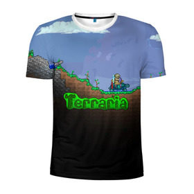 Мужская футболка 3D спортивная с принтом terraria game в Курске, 100% полиэстер с улучшенными характеристиками | приталенный силуэт, круглая горловина, широкие плечи, сужается к линии бедра | game | pixel | terraria | игра | пиксель | террариа