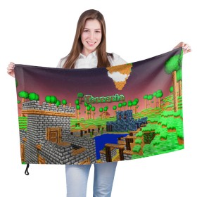 Флаг 3D с принтом terraria в Курске, 100% полиэстер | плотность ткани — 95 г/м2, размер — 67 х 109 см. Принт наносится с одной стороны | Тематика изображения на принте: game | pixel | terraria | игра | пиксель | террариа