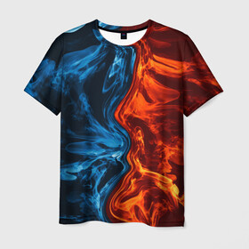 Мужская футболка 3D с принтом Огонь и вода в Курске, 100% полиэфир | прямой крой, круглый вырез горловины, длина до линии бедер | fire | texture | абстракция | граффити | краски | лед | линии | огонь | огонь и лед | текстура | уличный стиль | яркая
