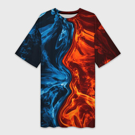Платье-футболка 3D с принтом Огонь и вода в Курске,  |  | fire | texture | абстракция | граффити | краски | лед | линии | огонь | огонь и лед | текстура | уличный стиль | яркая