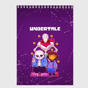 Скетчбук с принтом UNDERTALE в Курске, 100% бумага
 | 48 листов, плотность листов — 100 г/м2, плотность картонной обложки — 250 г/м2. Листы скреплены сверху удобной пружинной спиралью | asriel dreemurr | chara | frisk | gaster blaster | sans | undertale | азриэль дримурр | андертейл | андрайн | гастер | меттатон | санс | фриск | чара