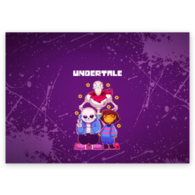 Поздравительная открытка с принтом UNDERTALE в Курске, 100% бумага | плотность бумаги 280 г/м2, матовая, на обратной стороне линовка и место для марки
 | asriel dreemurr | chara | frisk | gaster blaster | sans | undertale | азриэль дримурр | андертейл | андрайн | гастер | меттатон | санс | фриск | чара