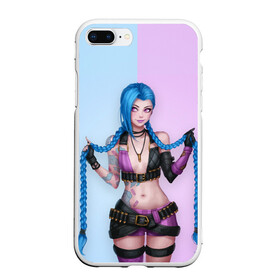 Чехол для iPhone 7Plus/8 Plus матовый с принтом League of Legends Jinx в Курске, Силикон | Область печати: задняя сторона чехла, без боковых панелей | art | braids | cartridges | character | game | girl | jinx | league of legends | lol | pigtails | tattoo | арт | девушка | джинкс | игра | косички | косы | лига легенд | лол | патроны | персонаж | тату