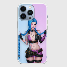 Чехол для iPhone 13 Pro с принтом League of Legends Jinx в Курске,  |  | Тематика изображения на принте: art | braids | cartridges | character | game | girl | jinx | league of legends | lol | pigtails | tattoo | арт | девушка | джинкс | игра | косички | косы | лига легенд | лол | патроны | персонаж | тату