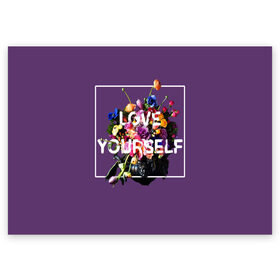 Поздравительная открытка с принтом Love Yourself в Курске, 100% бумага | плотность бумаги 280 г/м2, матовая, на обратной стороне линовка и место для марки
 | bangtan | bighit | boy | fake love | j hope | jimin | jin | jungkook | korea | kpop | live | luv | mic drop | rm | suga | v | with | бтс | кей | поп