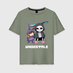 Женская футболка хлопок Oversize с принтом UNDERTALE в Курске, 100% хлопок | свободный крой, круглый ворот, спущенный рукав, длина до линии бедер
 | asriel dreemurr | chara | frisk | gaster blaster | sans | undertale | азриэль дримурр | андертейл | андрайн | гастер | меттатон | санс | фриск | чара