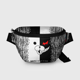 Поясная сумка 3D с принтом MONOKUMA. в Курске, 100% полиэстер | плотная ткань, ремень с регулируемой длиной, внутри несколько карманов для мелочей, основное отделение и карман с обратной стороны сумки застегиваются на молнию | anime | bear | black  white | danganronpa | kurokuma | monodam | monokuma | monomi | monotaro | pink | rabbit | school | shirokuma | аниме | главарь | мoноми | монокума | черно белый | школа