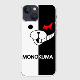 Чехол для iPhone 13 mini с принтом Монокума поцарапанный в Курске,  |  | anime | bear | black  white | danganronpa | kurokuma | monodam | monokuma | monomi | monotaro | pink | rabbit | school | shirokuma | аниме | главарь | мoноми | монокума | черно белый | школа