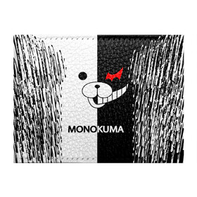 Обложка для студенческого билета с принтом MONOKUMA. в Курске, натуральная кожа | Размер: 11*8 см; Печать на всей внешней стороне | anime | bear | black  white | danganronpa | kurokuma | monodam | monokuma | monomi | monotaro | pink | rabbit | school | shirokuma | аниме | главарь | мoноми | монокума | черно белый | школа