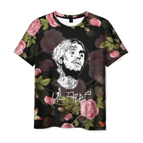 Мужская футболка 3D с принтом LIL PEEP ROSES в Курске, 100% полиэфир | прямой крой, круглый вырез горловины, длина до линии бедер | lil peep | lil prince | pink | зарубежная музыка | лил пип | маленький принц