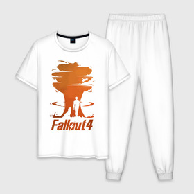 Мужская пижама хлопок с принтом Fallout 4 в Курске, 100% хлопок | брюки и футболка прямого кроя, без карманов, на брюках мягкая резинка на поясе и по низу штанин
 | Тематика изображения на принте: art | dog | drone | explosion | fallout | fallout 4 | game | man | арт | взрыв | дрон | игра | собака | фоллаут | фоллаут 4 | человек