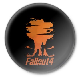 Значок с принтом Fallout 4 в Курске,  металл | круглая форма, металлическая застежка в виде булавки | art | dog | drone | explosion | fallout | fallout 4 | game | man | арт | взрыв | дрон | игра | собака | фоллаут | фоллаут 4 | человек