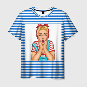 Мужская футболка 3D с принтом Морячка в Курске, 100% полиэфир | прямой крой, круглый вырез горловины, длина до линии бедер | девушка | морячка | полоски | тельняшка