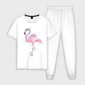 Мужская пижама хлопок с принтом Flamingo в Курске, 100% хлопок | брюки и футболка прямого кроя, без карманов, на брюках мягкая резинка на поясе и по низу штанин
 | абстракция | акварель | арт | градиент | животные | минимализм | птицы | фламинго | экзотика | экзотические животные | экзотические птицы