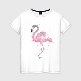 Женская футболка хлопок с принтом Flamingo в Курске, 100% хлопок | прямой крой, круглый вырез горловины, длина до линии бедер, слегка спущенное плечо | абстракция | акварель | арт | градиент | животные | минимализм | птицы | фламинго | экзотика | экзотические животные | экзотические птицы