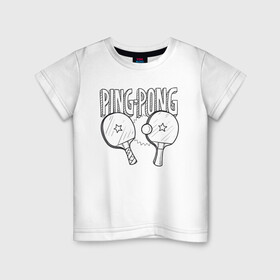 Детская футболка хлопок с принтом  пинг понг в Курске, 100% хлопок | круглый вырез горловины, полуприлегающий силуэт, длина до линии бедер | ping pong | настольный теннис | пинг понг | спорт | теннис