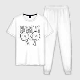 Мужская пижама хлопок с принтом пинг понг в Курске, 100% хлопок | брюки и футболка прямого кроя, без карманов, на брюках мягкая резинка на поясе и по низу штанин
 | Тематика изображения на принте: ping pong | настольный теннис | пинг понг | спорт | теннис