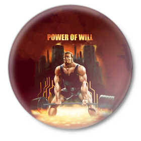 Значок с принтом Power of will в Курске,  металл | круглая форма, металлическая застежка в виде булавки | power | powerlifting | sport | strength | weightlifting | бодибилдинг | качок | пауэрлифтинг | сила | спорт