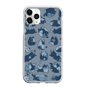 Чехол для iPhone 11 Pro матовый с принтом Камуфляж с котиками (серо-голубой) в Курске, Силикон |  | cat | cats | армия | военный | воин | герой | день защитника | день защитника отечества | десант | защитник | капитан | котики | коты | котэ | котята | кошки | мальчишник | мужчинам | омон | охота | охранник