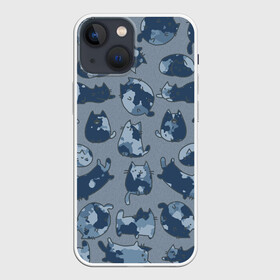 Чехол для iPhone 13 mini с принтом Камуфляж с котиками (серо голубой) в Курске,  |  | cat | cats | армия | военный | воин | герой | день защитника | день защитника отечества | десант | защитник | капитан | котики | коты | котэ | котята | кошки | мальчишник | мужчинам | омон | охота | охранник