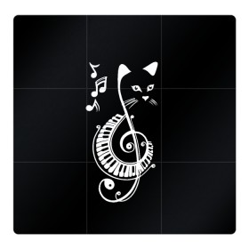 Магнитный плакат 3Х3 с принтом Музыкальный кот в Курске, Полимерный материал с магнитным слоем | 9 деталей размером 9*9 см | background | black | cat | mus | music | musical | white | with | белый | игроман | кот | котик | котиков | котиком | котов | кошек | кошка | меломан | музыка | музыкальный | ноты | с белым | с котом | с нотами | фон | черный