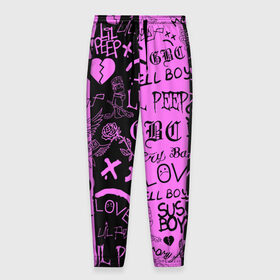 Мужские брюки 3D с принтом LIL PEEP LOGOBOMBING в Курске, 100% полиэстер | манжеты по низу, эластичный пояс регулируется шнурком, по бокам два кармана без застежек, внутренняя часть кармана из мелкой сетки | lil peep | lil prince | pink | зарубежная музыка | лил пип | маленький принц
