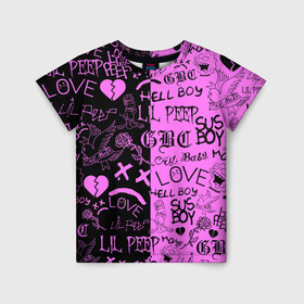 Детская футболка 3D с принтом LIL PEEP LOGOBOMBING BLACK PINK в Курске, 100% гипоаллергенный полиэфир | прямой крой, круглый вырез горловины, длина до линии бедер, чуть спущенное плечо, ткань немного тянется | Тематика изображения на принте: lil peep | lil prince | pink | зарубежная музыка | лил пип | маленький принц